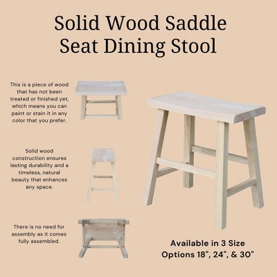 Classic Unfinished Solid Wood 18" Swivel Saddle Stool