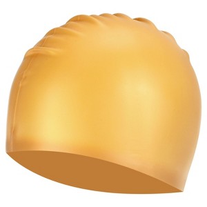 Unique Bargains Silicone Waterproof Non-Slip High-Stretch Swim Cap Gold Tone - 1 of 4