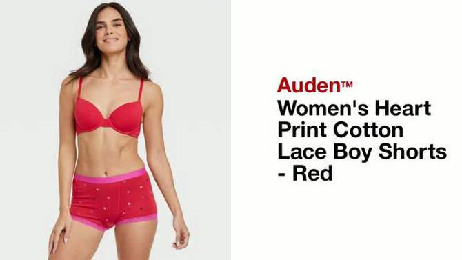 Women's Heart Print Cotton Lace Boy Shorts - Auden™ Red, 2 of 6, play video