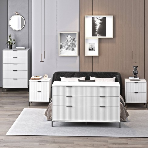 Festivo 4pc Modern Elegance Bedremm Chest And 6 Drawer Dresser And 2 Drawer Nightstands Set Off white Target