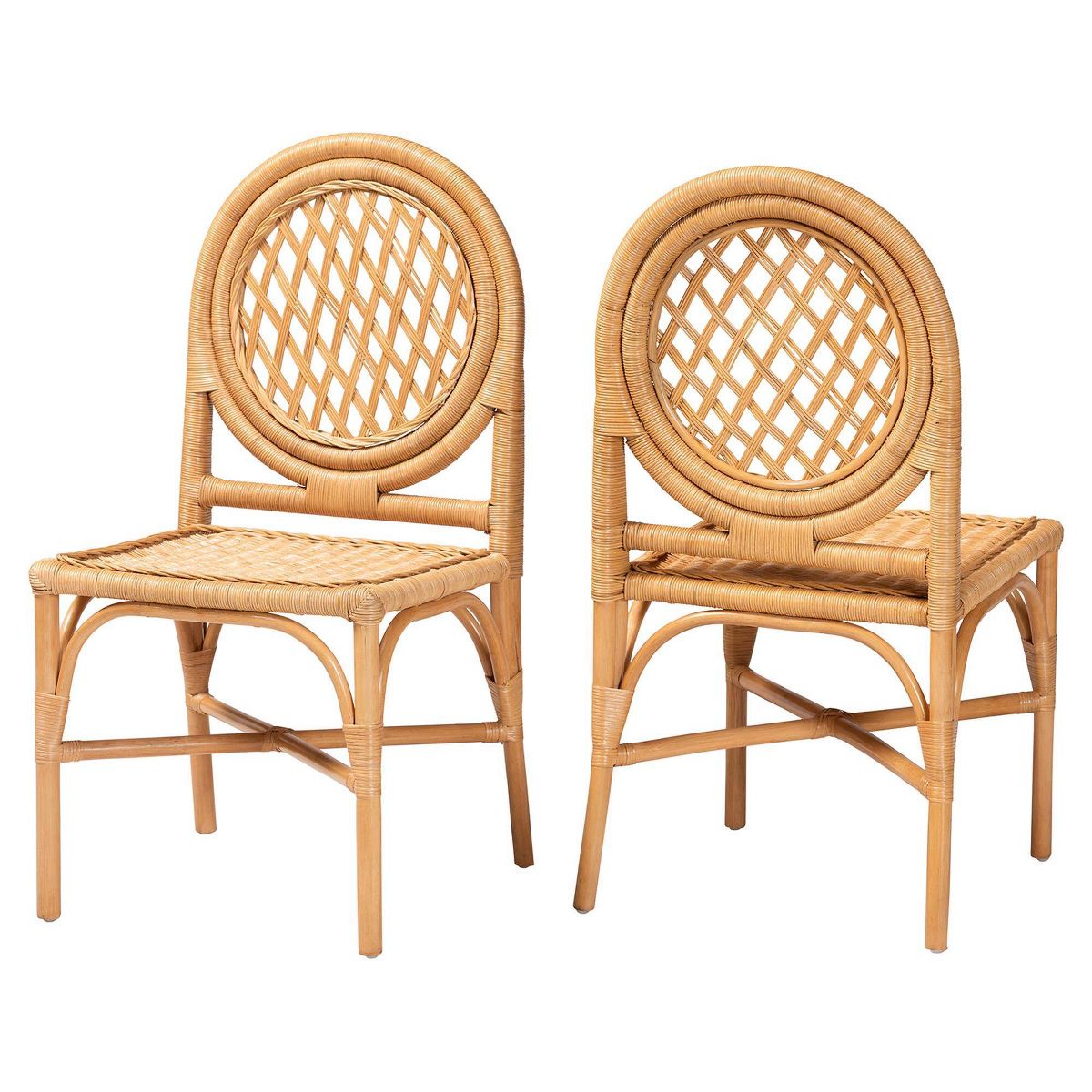 bali & pari Oxford Round Back Rattan Set of 2 Dining Chair Light Honey