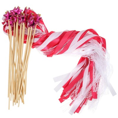 Unique Bargains Bell Ornament Wedding Party Lace Streamer Fairy Wands 24 Pcs