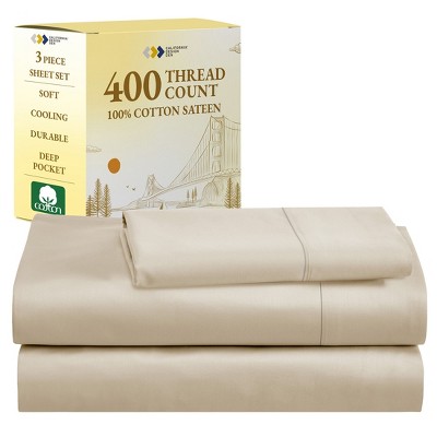 Cotton Sheets Set - Softest 400 Thread Count Bed Sheets, 100% Cotton Sateen, Cooling, Deep Pocket by California Design Den