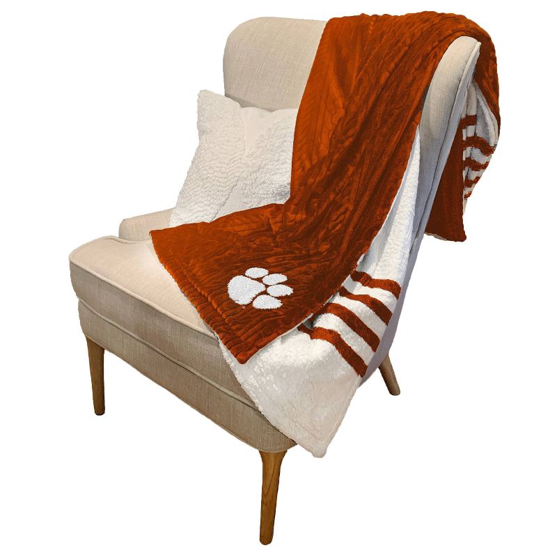 NCAA Clemson Tigers Cable Knit Embossed Logo with Faux Shearling Stripe Throw Blanket, 3 of 4