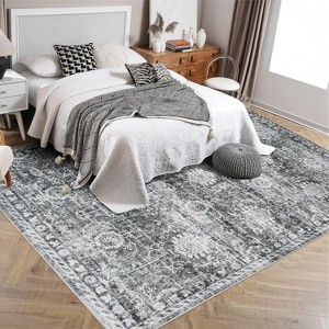 GustoWave Vintage Boho Various Sizes Washbale Floor Cover Area Rug for Bedroom, Living Room, Black + Grey - 1 of 4