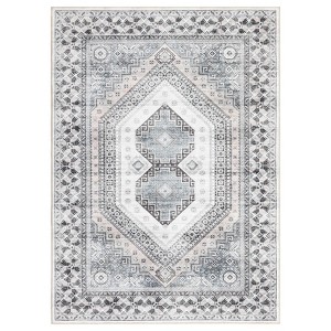 Washable Area Rug Non Slip Rug Vintage Printed Accent Rugs Low Pile Foldable Traditional Rug Oriental Medallion Carpet for Bedroom Living Room - 1 of 4