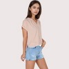 Anna-Kaci Women's V-Neck Short Sleeve Blouse with Rolled Cuffs and Soft Pleated Collar Detail - 3 of 4