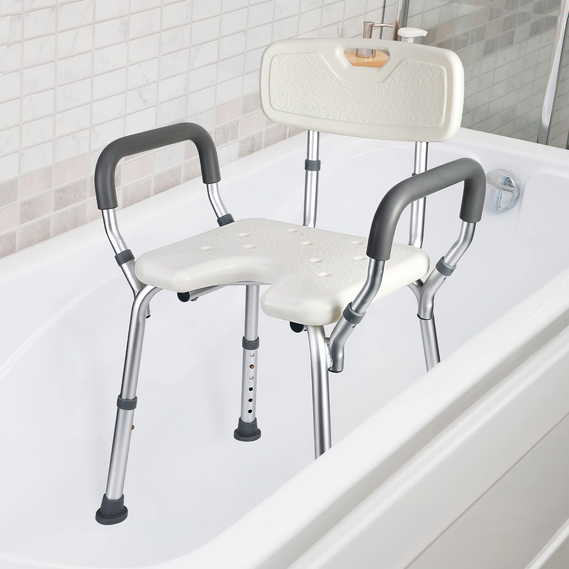 Adjustable Height Shower Chair for Seniors & Elderly - 330lb Heavy Duty Bath Seat with Slip-Resistant Legs, Backrest | Bathroom Safety Equipment