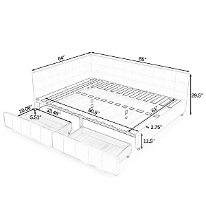 Gulches Queen Size Mid-Century Tufted Daybed - Velvet Beige Upholstered Sofa Bed with Backrest/Armrest, Sturdy Eucalyptus Wood Frame - 1 of 4