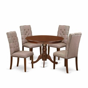 HomeStock 5-Piece Round Mahogany Finish Solid Wood Top Dining Table with 4 Parson Chair - 1 of 4