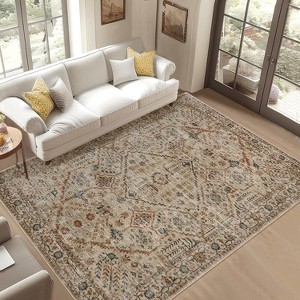 Area Rugs 5x7 Washable, Soft Vintage Low Pile Non-Slip Boho Large Living Room Rugs Foldable Indoor Carpet for Bedroom Dining Room - 1 of 4