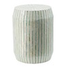 HDZNVF 14x14x18 inch Cream and Green Cylinder Accent End Table with Striped Pattern - 3 of 4