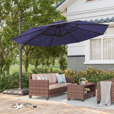 Sonkuki 11FT Outdoor Cantilever Patio Umbrella w/Base and Aluminium Pole, 360° Rotation and Infinite Canopy Angle Adjustment