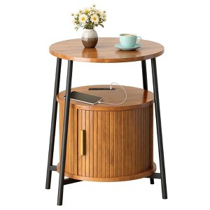 TiramisuBest End Tables Side Table with Storage,Nightstand with Charging Station,Bedside Tables for Living Bedroom Sofa Couch,Yellow Walnut - 1 of 4