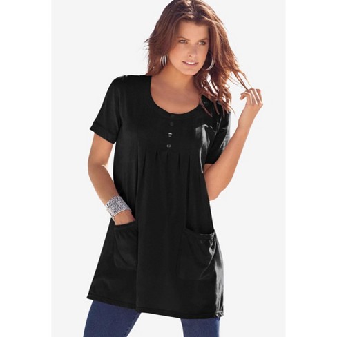 Roaman's Women's Plus Size Two-pocket Soft Knit Tunic, 4x - Black