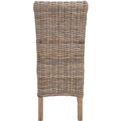 High-Back Rattan & Mango Wood Side Chair in Natural Grey (Set of 2)