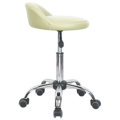 Beige Adjustable Height Rolling Stool with Chrome Base