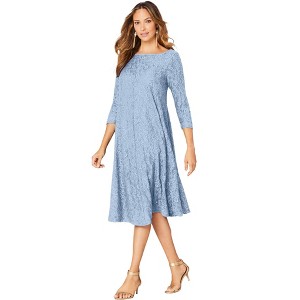 Roaman's Women's Plus Size Lace Swing Dress - 1 of 4