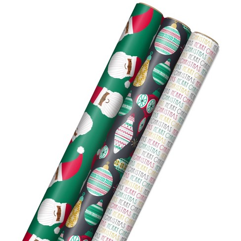 Hallmark 120 Sq Ft Gift Wrap With Cut Lines Santa/'merry  Christmas'/ornaments : Target