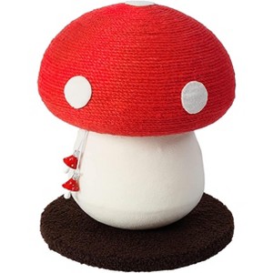 Mushroom cat climbing frame, sisal cat climbing post, interesting red and white mushroom design with fluffy base, cat scratching claw toy - 1 of 4