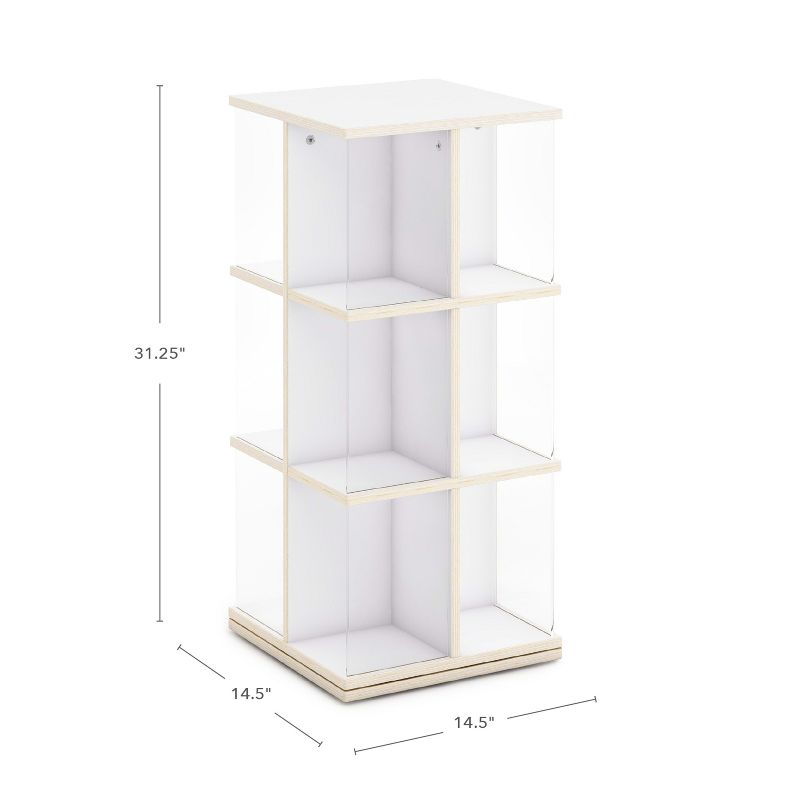 Guidecraft EdQ Rotating 3 Tier Book Display: Kids' Wooden Spinning Bookshelf with Acrylic Shelves for Storage in Classroom or Playroom, 5 of 6