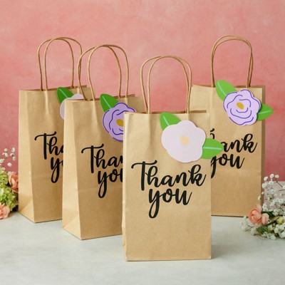 Brown Kraft Paper Thank You Gift Bags with Handles, 100-Pack