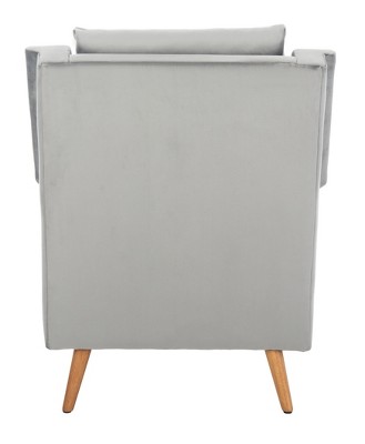 Stone Velvet and Natural Oak Mid-Century Modern Accent Chair