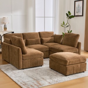 ModernLuxe 85.4" Modular Sectional Sofa Couch, Convertible Sofa Bed with Movable Ottoman, 2 USB Ports & Phone Holder - 1 of 4