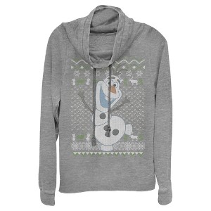 Juniors Womens Frozen Ugly ChristmasOlaf Sven Cowl Neck Sweatshirt - 1 of 3