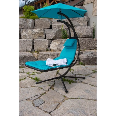 Turquoise Zero Gravity Hanging Lounge Chair with Cushions and Umbrella