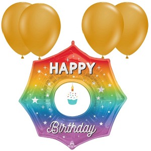 LoonBalloon 33 Inch Geometric Candle Birthday Balloon with 4 latex balloons - 1 of 4