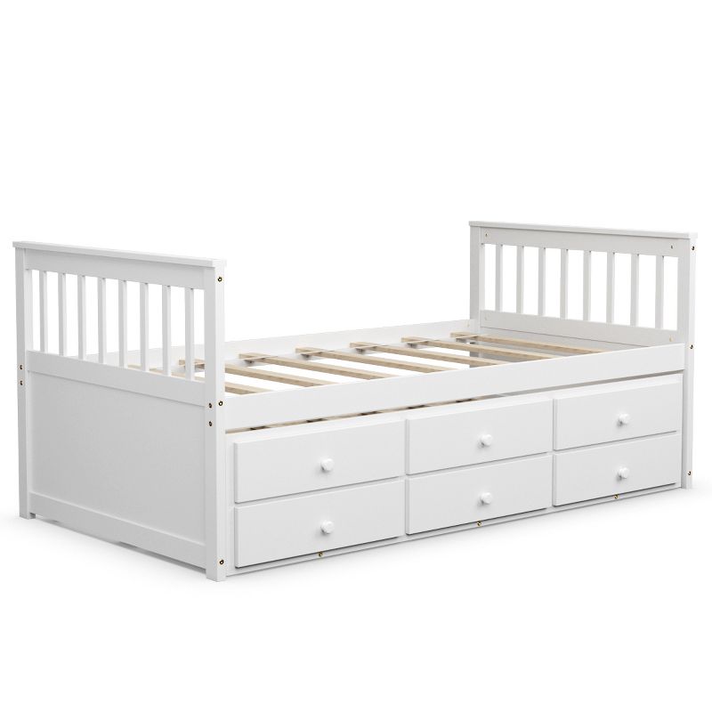 Costway Twin Captain's Bed Bunk Bed Alternative w/ Trundle & Drawers for Kids WalnutEspressoWhite, 1 of 11