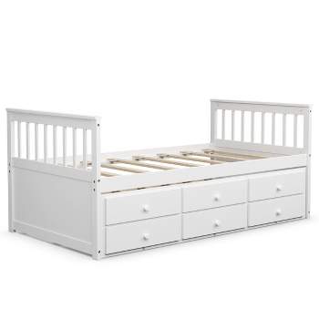 Costway Twin Captain's Bed Bunk Bed Alternative w/ Trundle & Drawers for Kids WalnutEspressoWhite