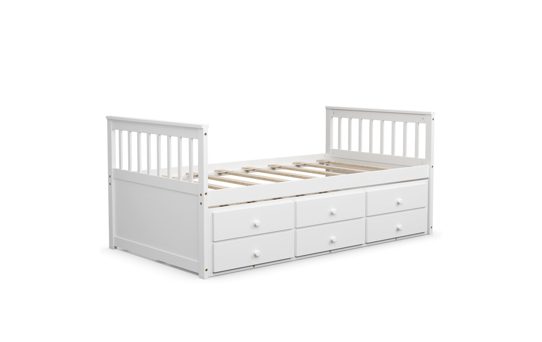 Costway Twin Captain's Bed Bunk Bed Alternative w/ Trundle & Drawers for Kids White