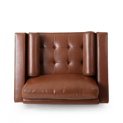 Cognac Brown Faux Leather Tufted 3-Piece Sofa and Club Chair Set