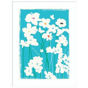 31" x 41" Turquoise Flowers by Jenny Frean Wood Framed Wall Art Print - Amanti Art: Botanical Lithograph, Modern Decor - 1 of 4
