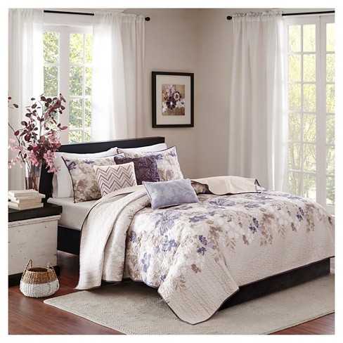 Details about   Floral Quilted Coverlet & Pillow Shams Set Flowers Leaves Ivy Ombre Print 