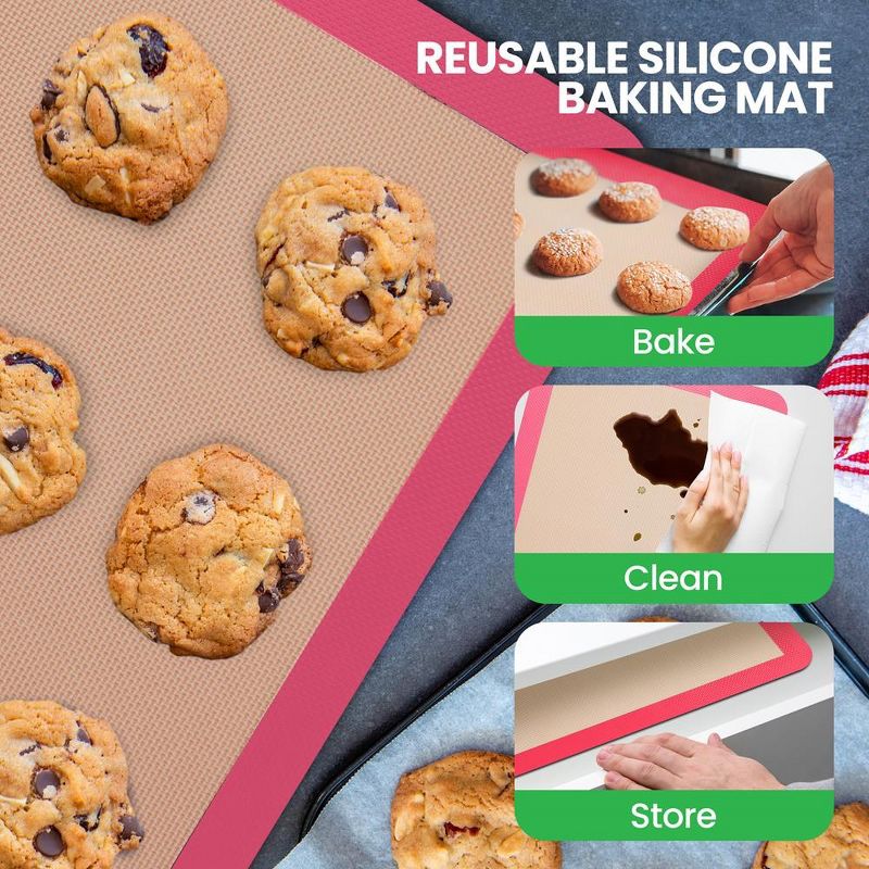 Nutrichef 2 - Pc Silicone Baking Mats - Brown & Pink, 5 of 9