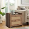 Night Stand Set of 2, Bedside Tables with Charging Station, Rattan End Tables, Boho Bed Side Tables, Wood Nightstands Set of 2 with Drawer - 2 of 4