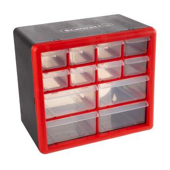 12 Drawer Storage Cabinet- Plastic Organizer with 4 Large & 8 Small Compartments- Desktop or Wall Mount for Hardware, Crafts & More by Fleming Supply