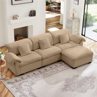 NicBex L-Shaped Sectional Sofa Large and Deep 3-Seat Sofa Couch with Storage Seats and Storage Ottomans, Modern Velvet Sofa with Soft Backrest