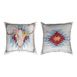 Rosewood Ranch 18" Climaweave Throw Pillow – Cow Skull Design by Manual Woodworkers and Weavers - 1 of 3