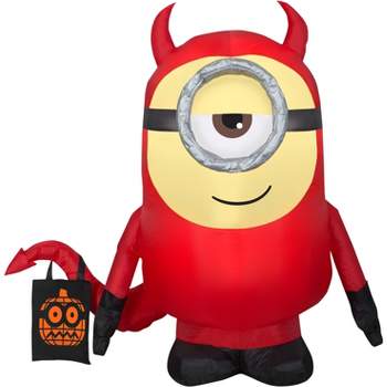 Gemmy Airblown Inflatable Minion Stuart in Devil Costume, 3.5 ft Tall, Red
