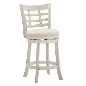 Inspire Q Heath Counter Height Barstool Antique White Finish/Beige Linen - 1 of 4
