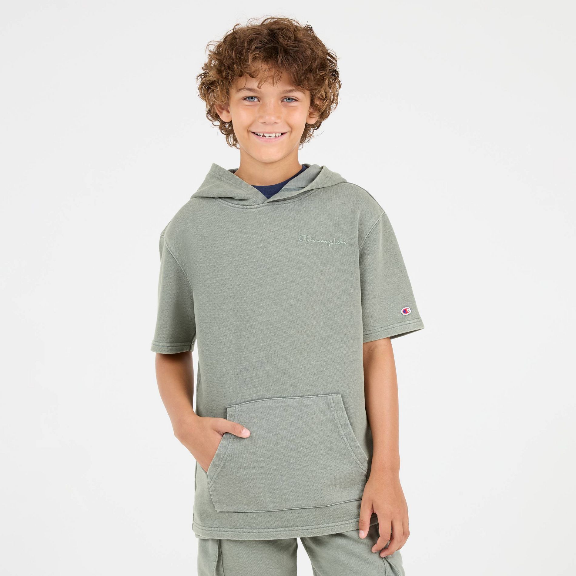 Champion Boys' Short Sleeve Washed French Terry Hoodie