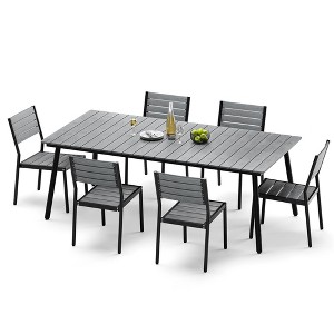 Crestlive Products Outdoor Dining Set Patio Dining Table with chairs Wooden-Like Top and Aluminum Frame Umbrella Hole - 1 of 4