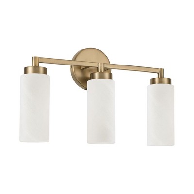 Alyssa Aged Brass 3-Light Vanity with Faux Alabaster Glass