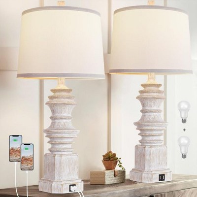Boersma Table Lamps for Nightstand Set of 2, Bedside Lamp with Dual USB Charging Ports, Decor Table Lamps with White Fabric Lampshade for Living Room