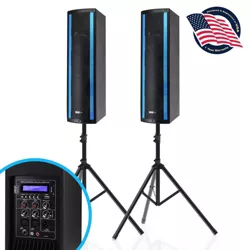 Pyle PS65ACT 3 x 6.5 Inch Active and Passive Bluetooth Combo Speaker Boxes System with RGB LED Lights and Tripod Stands