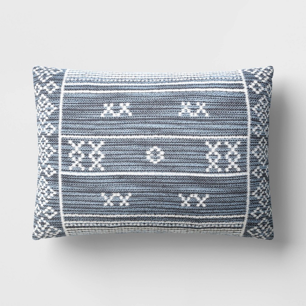 Photos - Pillow 14"x20" Quatrefoil Outdoor Lumbar  Blue - Threshold™